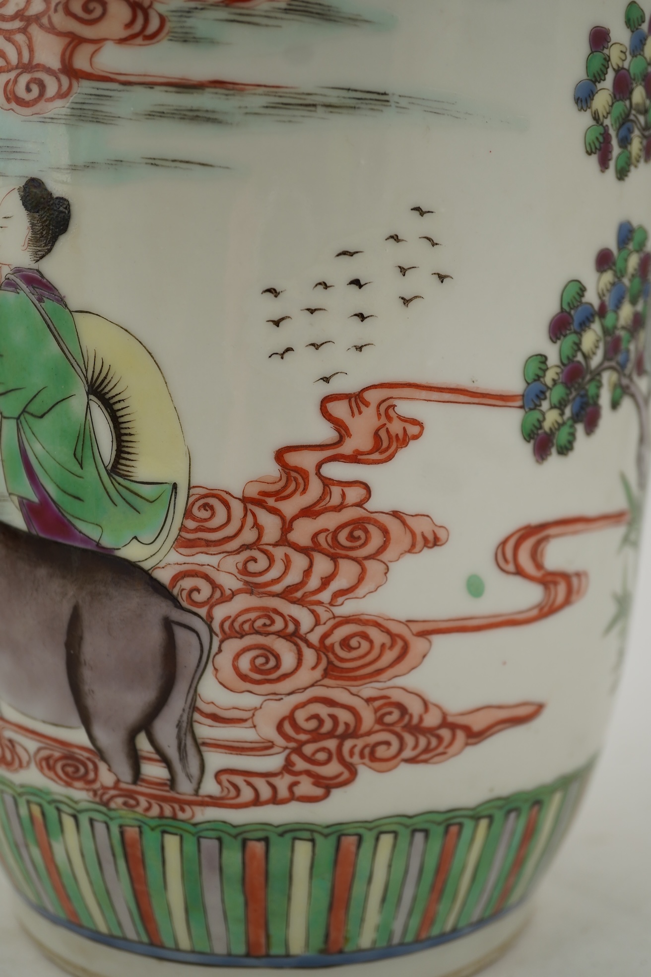 A Chinese famille rose rouleau vase, Kangxi mark, c.1900